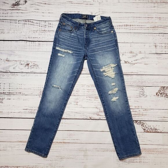 Abercrombie  & Fitch Ames slim boyfriend distressed ripped jeans size 24 - Picture 1 of 15
